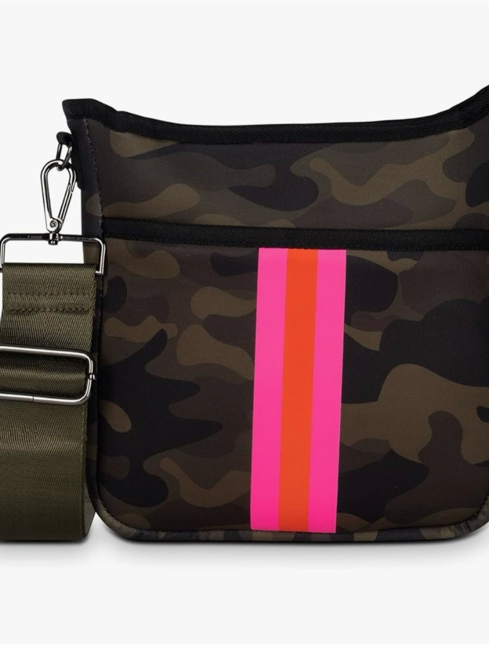 HAUTE SHORE Camo Messenger Bag with Pink & Orange Center Stripe NWOT - Picture 9 of 13